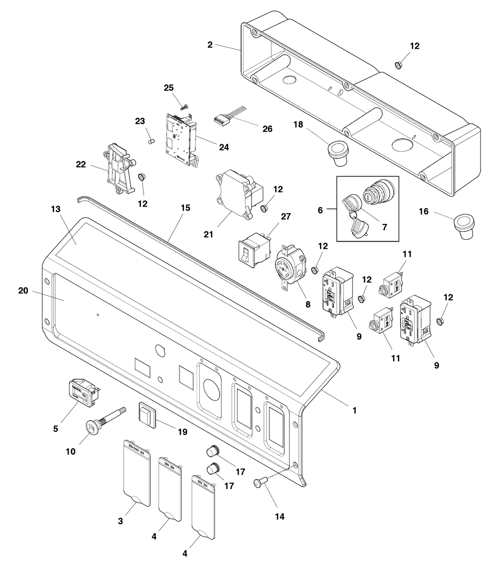 Control Panel Diagram and Parts List for 030750-00  Briggs and Stratton Generator